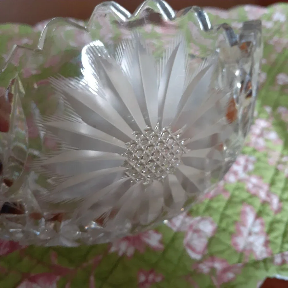 Vintage heavy lead crystal cut glass bowl  or large candy dish vintage antique